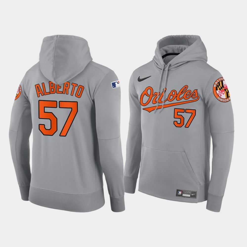 Men Baltimore Orioles 57 Alberto gray road hoodie 2021 MLB Nike Jerseys
